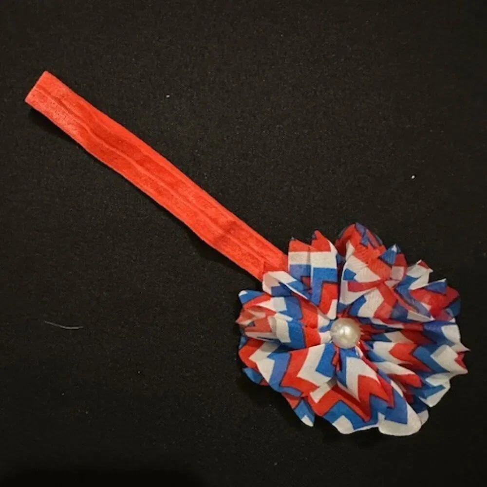 Red, White & Blue Chevron Flower Headband  7324  Handmade NWT Boutique